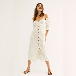 Free People Acting Cool Button Down Midi Dress White Ivory Size Extra‎ Small XS